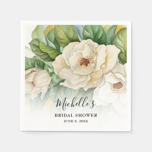 Elegant Floral Watercolor Bridal Shower Name Paper Napkins