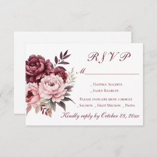 Elegant Floral Watercolor Burgundy Peony Wedding RSVP Card