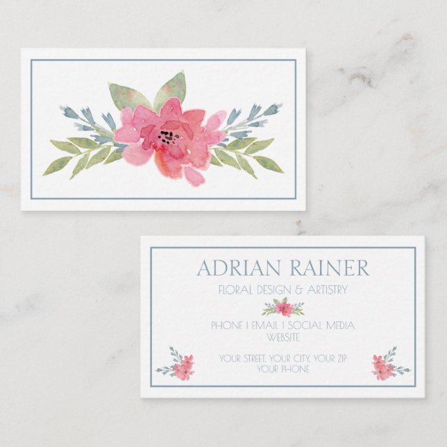 Elegant Floral Watercolor Business Card (Front/Back)