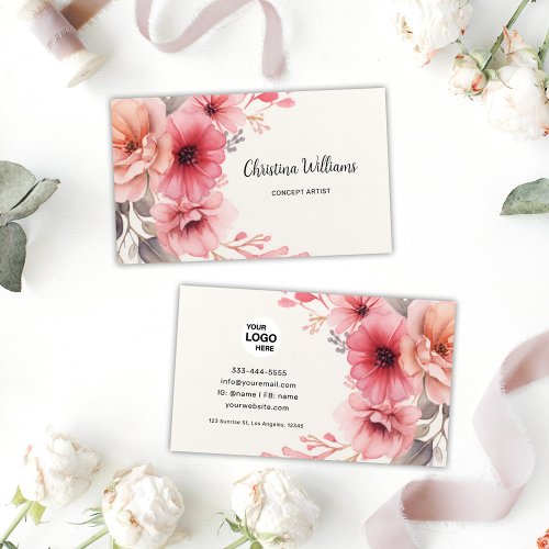 Elegant Floral Watercolor Business Card