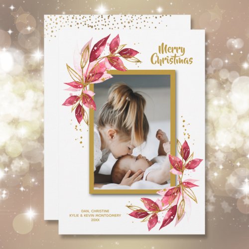 Elegant Floral Watercolor Christmas Photo Holiday Card