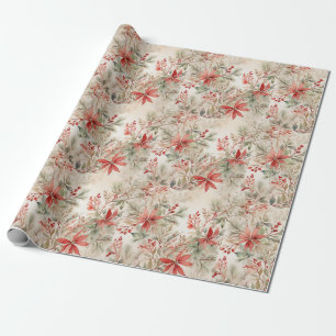 Elegant Floral Watercolor Christmas Wrapping Paper