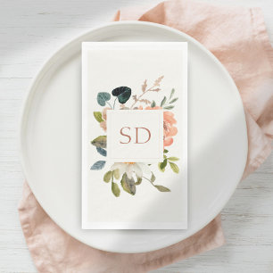 Elegant Floral Watercolor Couple Initials Wedding Paper Guest Towels