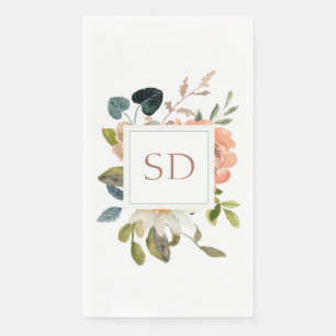Elegant Floral Watercolor Couple Initials Wedding Paper Guest Towels