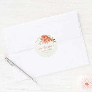 Elegant Floral Watercolor Couple Wedding Welcome Classic Round Sticker