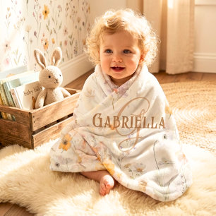 Elegant Floral Watercolor Custom Monogram Baby Blanket