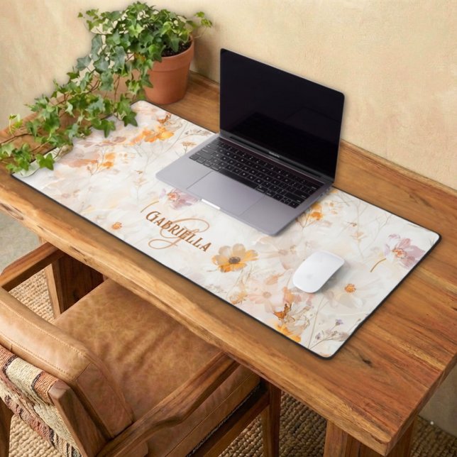 Elegant Floral Watercolor Custom Monogram Desk Mat (Creator Uploaded)
