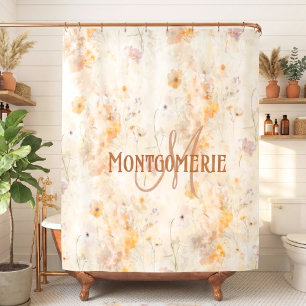 Elegant Floral Watercolor Custom Monogram Shower Curtain
