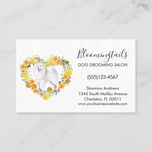 Elegant Floral Watercolor Dog Grooming Service Business Card