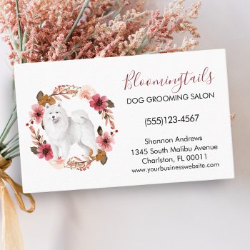 Elegant Floral Watercolor Dog Grooming Service Business Card by tyraobryant at Zazzle