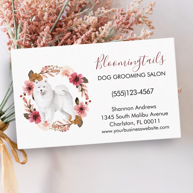 Elegant Floral Watercolor Dog Grooming Service Business Card (Creator Uploaded)