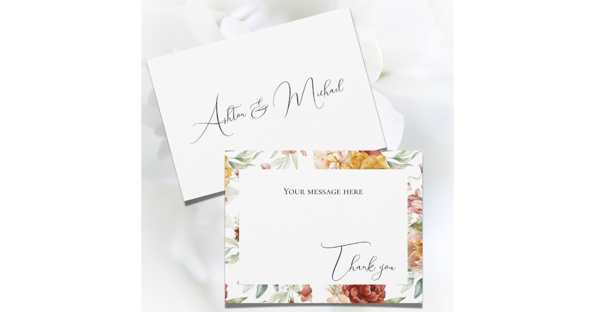 Elegant Floral Watercolor Flat Thank You Card | Zazzle