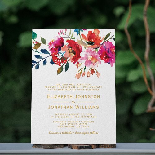 Elegant Floral Watercolor Garden Formal Wedding Invitation