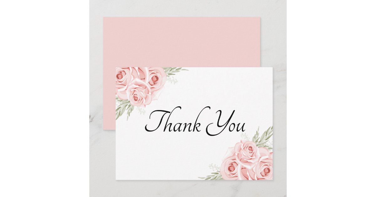 Elegant Floral Watercolor Garden Pink Rose Thank You Card | Zazzle