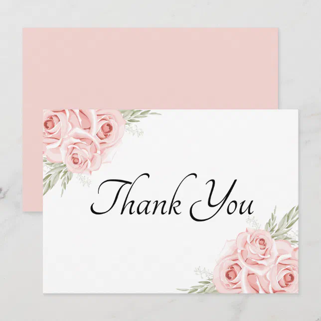 Elegant Floral Watercolor Garden Pink Rose Thank You Card | Zazzle