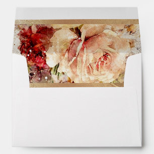 Elegant Floral Watercolor Gold Wedding Invitation Envelope