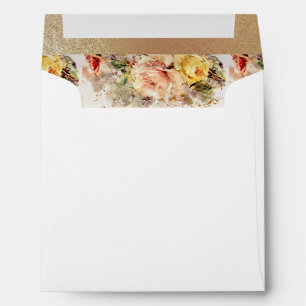 Elegant Floral Watercolor Gold Wedding Invitation  Envelope