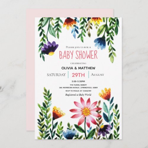 Elegant Floral  Watercolor Greenery Baby Shower I Invitation