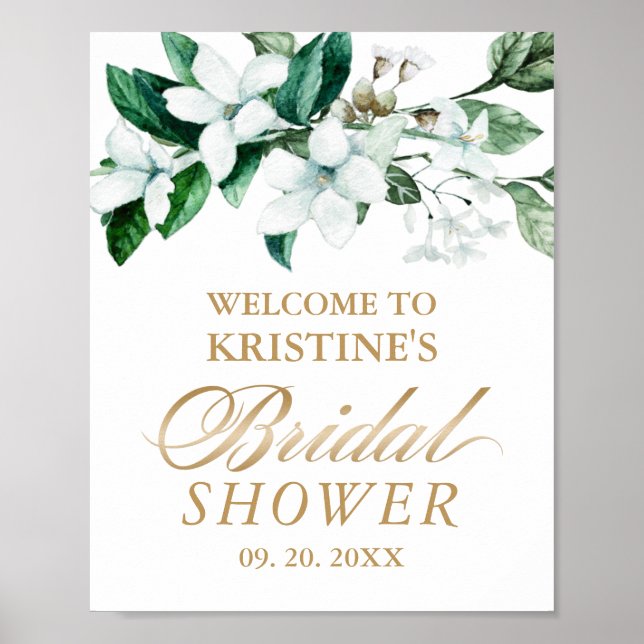 Elegant Floral Watercolor Greenery Bridal Shower Poster (Front)
