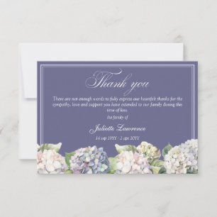 Elegant Floral watercolor hydrangea funeral Thank You Card