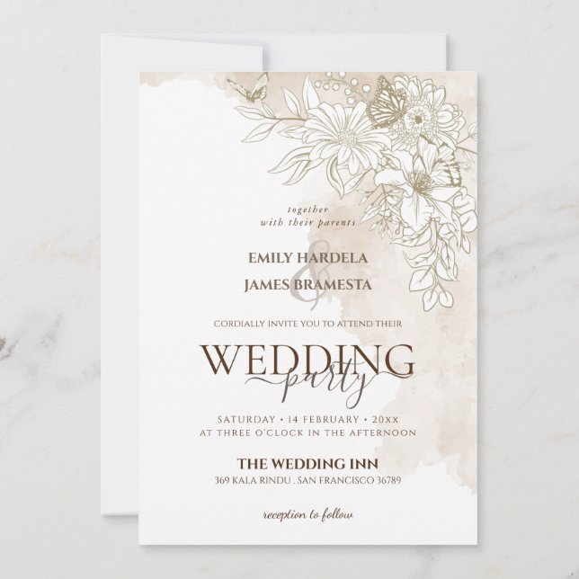 Elegant Floral Watercolor Invitation (Back)