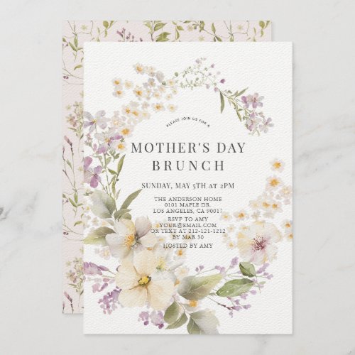 Elegant Floral Watercolor Mothers Day Brunch Invitation