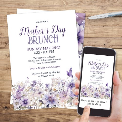 Elegant Floral Watercolor Mothers Day Brunch Invitation