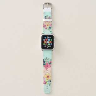 Elegant Floral Watercolor Paint Mint Girly Design Apple Watch Band