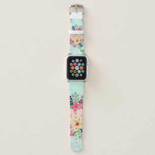 Elegant Floral Watercolor Paint Mint Girly Design Apple Watch Band