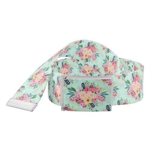 Elegant Floral Watercolor Paint Mint Girly Design Belt