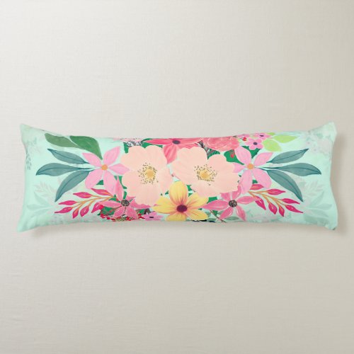 Elegant Floral Watercolor Paint Mint Girly Design Body Pillow
