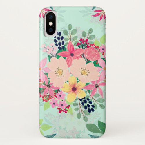 Elegant Floral Watercolor Paint Mint Girly Design iPhone X Case