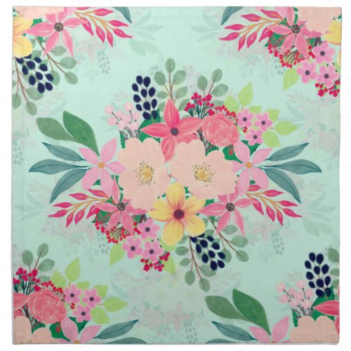 Elegant Floral Watercolor Paint Mint Girly Design Cloth Napkin
