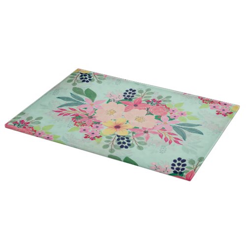 Elegant Floral Watercolor Paint Mint Girly Design Cutting Board