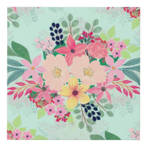 Elegant Floral Watercolor Paint Mint Girly Design Faux Canvas Print