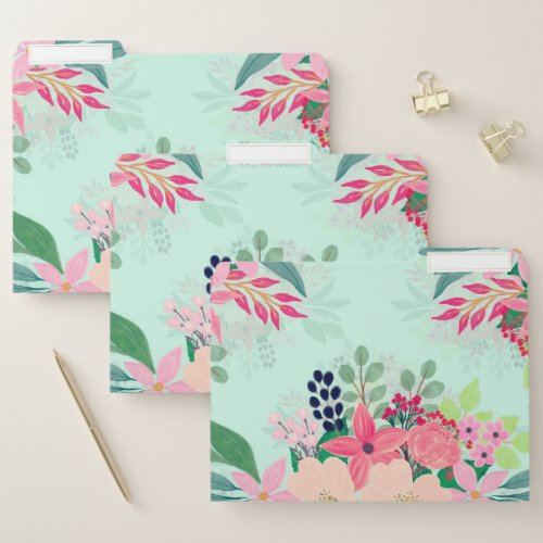 Elegant Floral Watercolor Paint Mint Girly Design File Folder