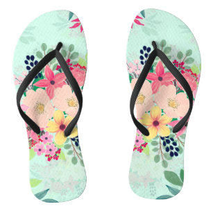 Elegant Floral Watercolor Paint Mint Girly Design Flip Flops