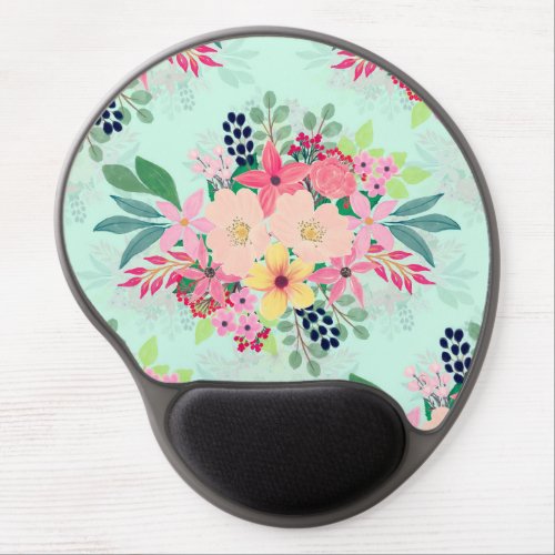 Elegant Floral Watercolor Paint Mint Girly Design Gel Mouse Pad