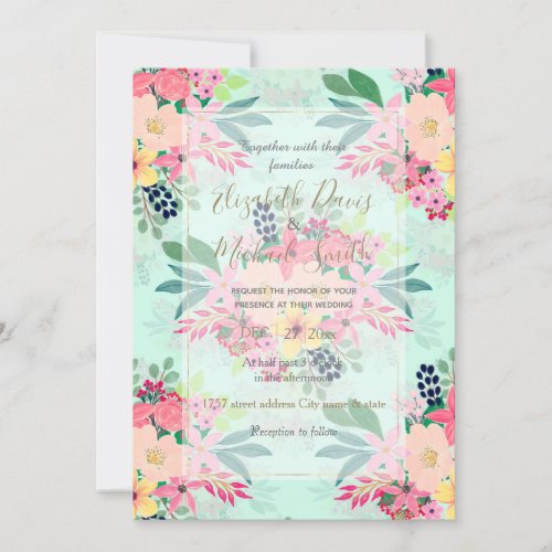 Elegant Floral Watercolor Paint Mint Girly Design Invitation