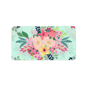 Elegant Floral Watercolor Paint Mint Girly Design Label