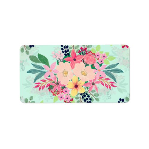Elegant Floral Watercolor Paint Mint Girly Design Label
