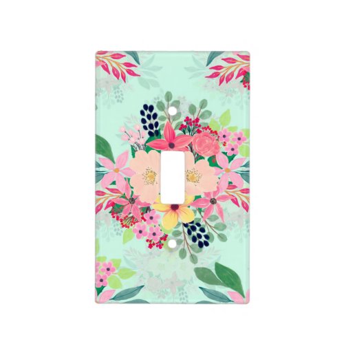 Elegant Floral Watercolor Paint Mint Girly Design Light Switch Cover