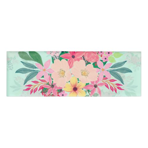 Elegant Floral Watercolor Paint Mint Girly Design Name Tag