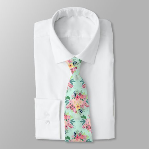 Elegant Floral Watercolor Paint Mint Girly Design Neck Tie