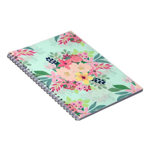 Elegant Floral Watercolor Paint Mint Girly Design Notebook