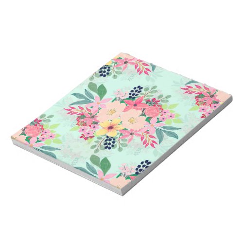 Elegant Floral Watercolor Paint Mint Girly Design Notepad