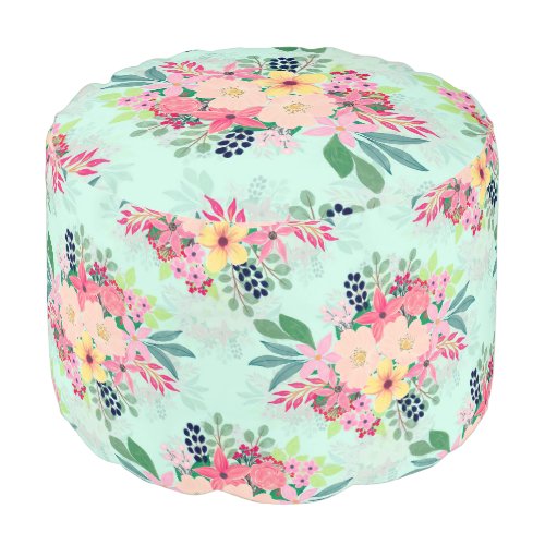 Elegant Floral Watercolor Paint Mint Girly Design Pouf