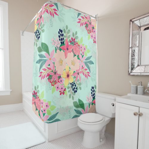 Elegant Floral Watercolor Paint Mint Girly Design Shower Curtain