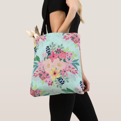 Elegant Floral Watercolor Paint Mint Girly Design Tote Bag