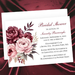 Elegant Floral Watercolor Peonies Bridal Shower Invitation